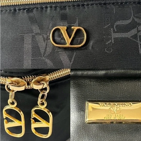 Valentino Black Canvas Vanity Bag with Gold Hardware - Picture 9 of 10